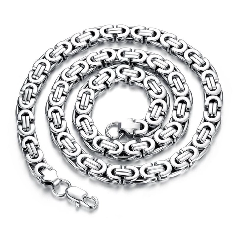 Men's Byzantine Chain Necklace Stainless Steel Polished Punk Hip Hop Link Chain Two-Tone Gold Silver Jewelry Accessories