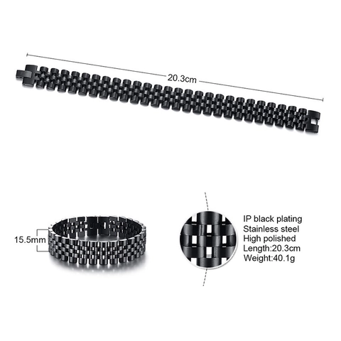 Men Stainless Steel Watch Band Link Bracelet Jubilee Style Presidential Chain Jewelry For Business Daily Wear Gold Black Silver