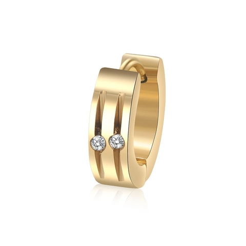 Orecchini a Cerchio Huggie in Acciaio al Titanio Con Strass Intarsiati Scanalatura Verticale Minimalista Retrò Donna Uomo
