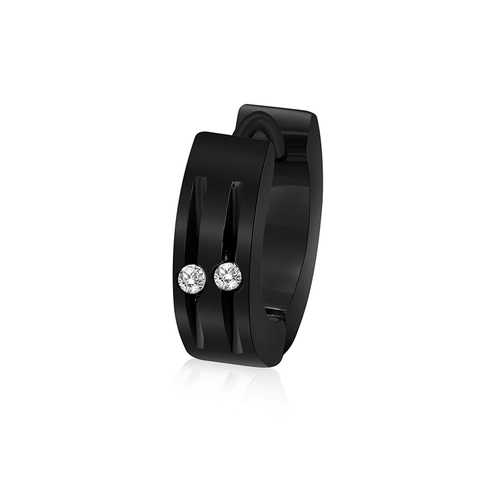 Orecchini a Cerchio Huggie in Acciaio al Titanio Con Strass Intarsiati Scanalatura Verticale Minimalista Retrò Donna Uomo