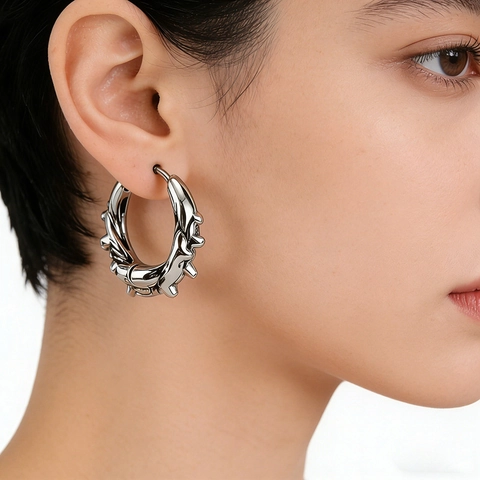 Edelstahl Dornenspitze Hoop Ohrringe Retro Punk Gothic Hip Hop Ohrringe Silber Stachelige Huggie Schmuck Für Damen Herren