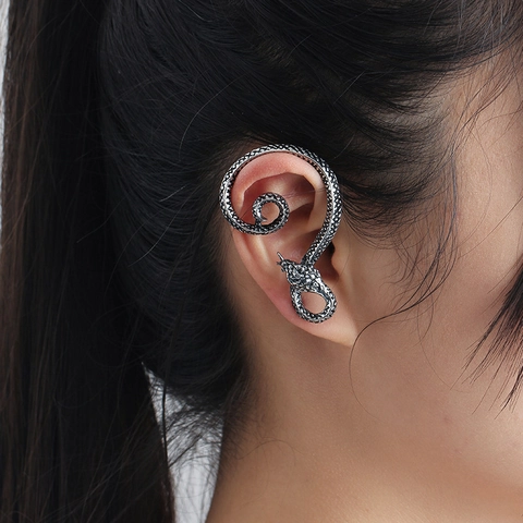 Boucle d'Oreille Clip Ear Cuff Forme de Serpent Alliage Argent Antique Punk Gothique Sans Perçage Bijoux Individuels Cadeau