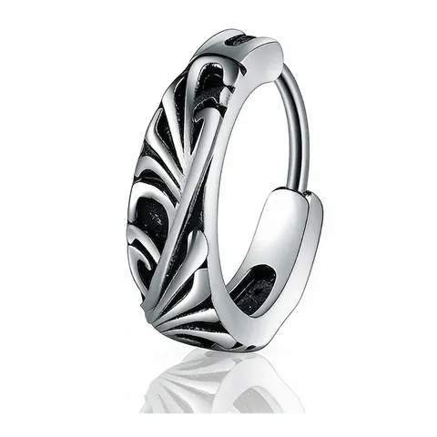 Retro Titanium Steel Carved Hoop Earrings Gothic Distressed Silver Cross Vine Pattern Hip Hop Ear Buckle Jewelry For Unisex
