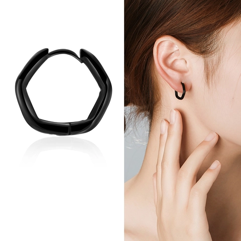 Orecchini a Cerchio Geometrici a Pentagono in Acciaio Inossidabile Minimalisti per Uomo Donna Gioielli Punk Rock Nero Argento