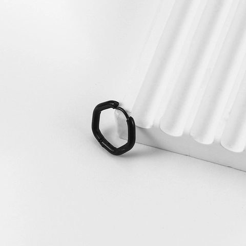 Orecchini a Cerchio Geometrici a Pentagono in Acciaio Inossidabile Minimalisti per Uomo Donna Gioielli Punk Rock Nero Argento