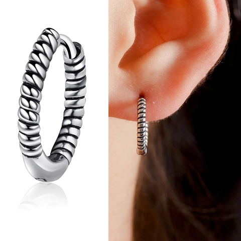 Vintage Hiphop Titaniumstaal Oorring Voor Heren Dames Minimalistische Twist Textuur Retro Spiraal Uniseks Oorbellen