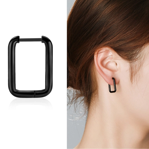 Orecchini a Cerchio Rettangolari in Acciaio Inossidabile Minimalista per Uomo Donna Geometrici Nero Argento Galvanizzati Gioielli Unisex
