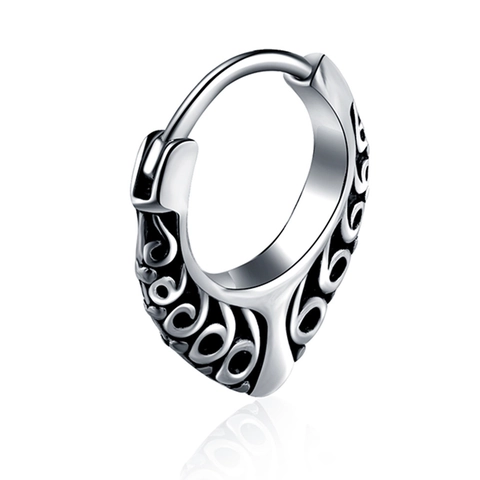 Vintage Titanium Steel Engraved Huggie Hoop Earrings For Men Women Hip Hop Gothic Scroll Pattern Jewelry Accessory