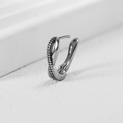 Retro Hip Hop Titanium Steel Hoop Earrings For Men Women Minimalist Silver Color Beaded Twist U Shaped Ear Buckle Jewelry Gift