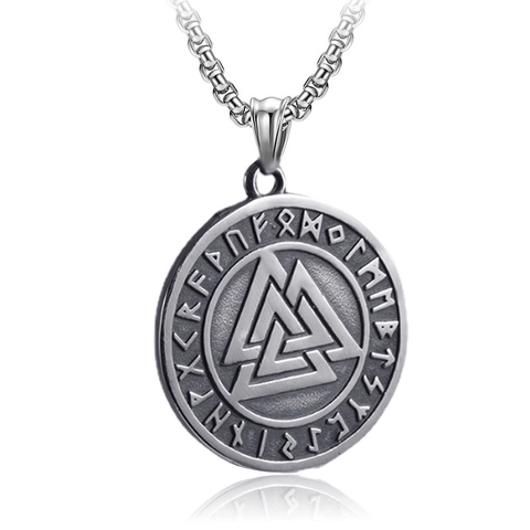 Collana con Ciondolo a Croce in Acciaio Inossidabile Vintage per Uomo Religioso Vergine Maria Rilievo Runa Cavo Hip Hop Gioielli