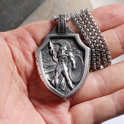 Vintage Stainless Steel Nordic Wolf Fenrir Spartan Warrior Pendant Necklace Distressed Hip Hop Street Jewelry For Men Gift