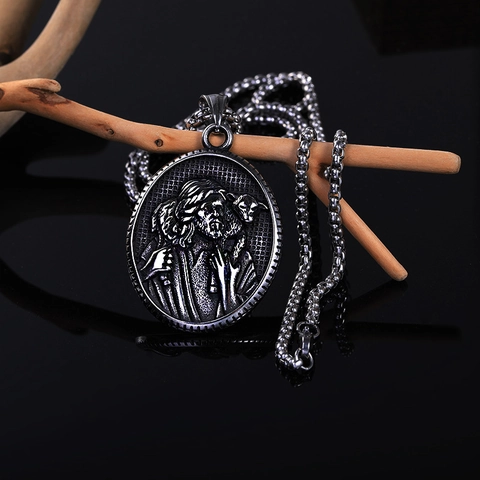 Collar de Colgante de Jesús Buen Pastor Vintage para Hombre Mujer Acero Inoxidable Medalla Religiosa Relieve Joyería Hip Hop Retro