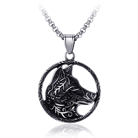 Vintage Titanium Steel Wolf Head Pendant Necklace Retro Viking Warrior Animal Jewelry With Box Chain For Men Women