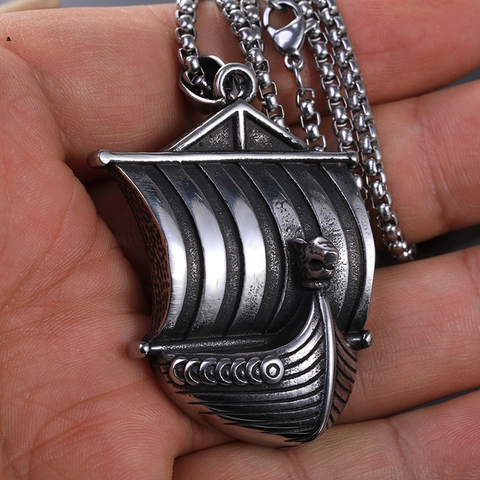 Collar Con Colgante De Barco Vikingo En Acero Inoxidable Mitología Nórdica Dragón Drakkar Punk Joyería Para Hombres Mujeres Regalo