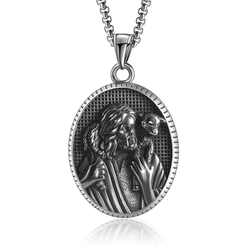 Collar de Colgante de Jesús Buen Pastor Vintage para Hombre Mujer Acero Inoxidable Medalla Religiosa Relieve Joyería Hip Hop Retro