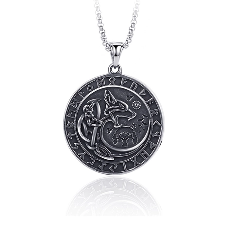 Collar con Colgante de Cabeza de Lobo Vikingo Vintage Acero Inoxidable Joyería Mitología Nórdica Para Hombre Cadena Plata Retro