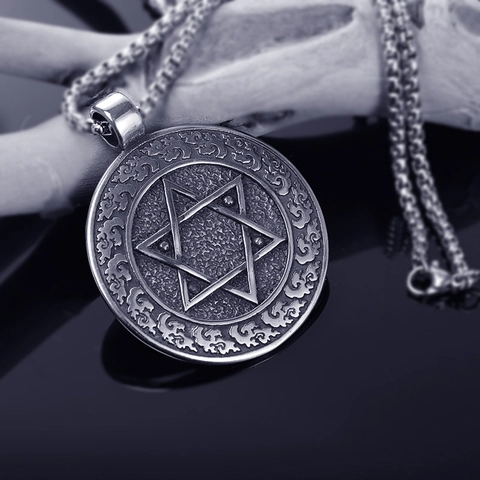 Collar de Colgante de Ojo del Diablo Vikingo de Acero Inoxidable Retro Hombres Mujeres Vintage Llama Estrella de David Runa