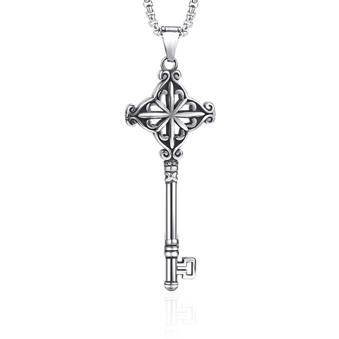 Pendentif Clé Gothique Vintage en Acier Inoxydable Motif de Croix Ajouré Bijoux pour Hommes Femmes Pendentif Seul Sans Chaîne