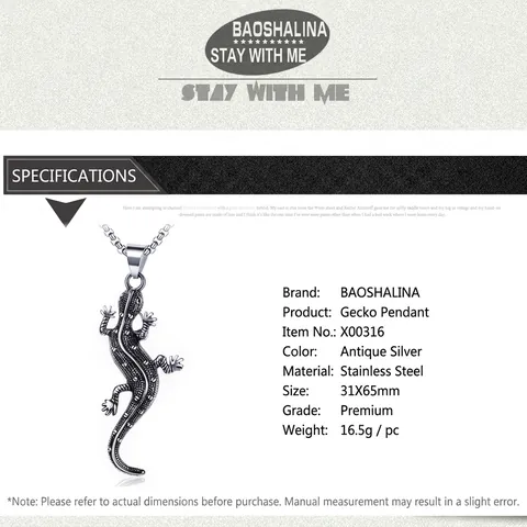 Gothic Vintage Stainless Steel Gecko Lizard Pendant Necklace Textured Scales Oxidized Finish Punk Animal Jewelry For Men