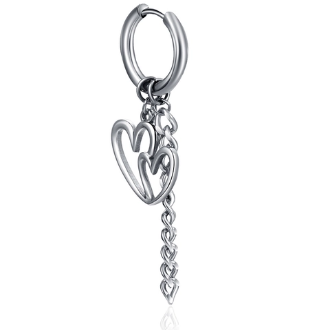 Orecchini a Cerchio con Pendente a Cuore e Croce in Acciaio al Titanio Hip Hop Punk Vintage Argento Gioielli per Uomo Donna