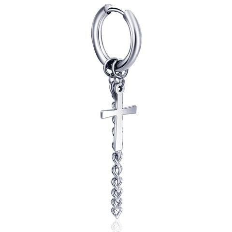 Retro Hip Hop Titanium Steel Cross Drop Earrings For Women Men Minimalist Punk Silver Color Geometric Hoop Earring Jewelry