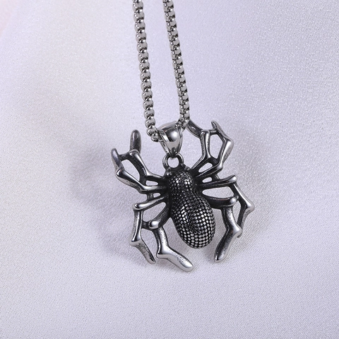 Titanstahl Gothisch Spinne Anhänger Halskette Punk Antiksilber Insekt Tier Halskette Für Herren Damen Halloween Schmuck