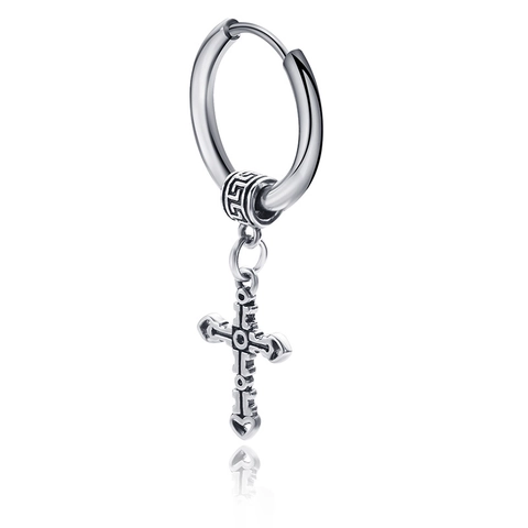 Vintage Hip Hop Titanium Steel Cross Hoop Earrings Gothic Punk Geometric Jewelry Electroplated Silver Color Stud Earring