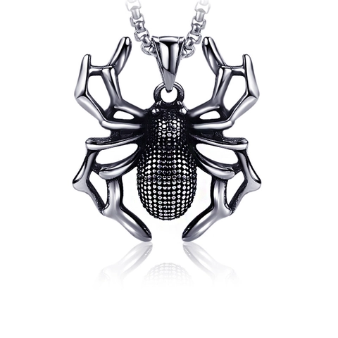 Titanstahl Gothisch Spinne Anhänger Halskette Punk Antiksilber Insekt Tier Halskette Für Herren Damen Halloween Schmuck
