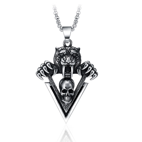 Collar de Colgante de Calavera de Tigre Dientes de Sable Gótico Para Hombre Joyería Punk de Acero Inoxidable Vintage