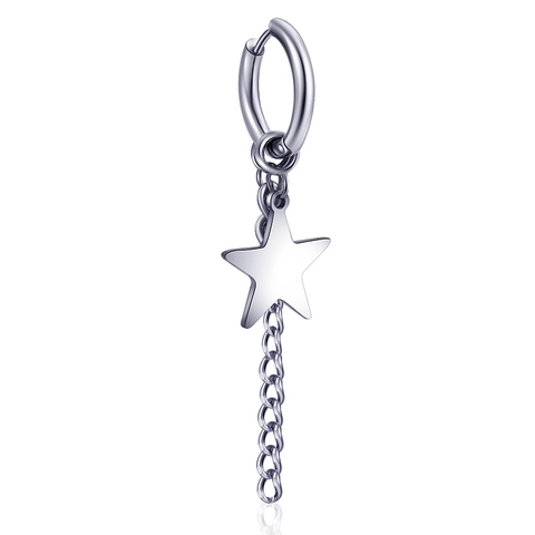 Vintage Punk Titanium Steel Hoop Earrings With Cross Star Ankh Pendant Long Chain Dangle Earrings For Men Women Hip Hop Jewelry