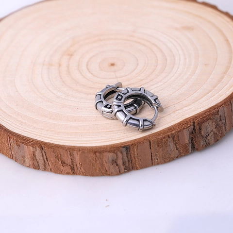 Pendientes de Aro de Acero Inoxidable Vintage Para Hombres Mujeres Plata Antigua Textura de Hoja Pluma Punk Gótico Joyas