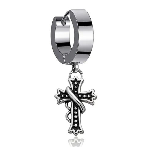 Vintage 304 Acciaio Inossidabile Croce Orecchini per Uomo Donna Punk Goth Gotico Religioso Ciondolo Cerchio Gioielli Regalo