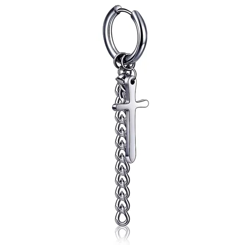 Minimalista Acciaio Inossidabile Croce Catena Orecchini a Cerchio Per Donna Uomo Hip Hop Punk Stile Singolo Piercing Gioielli