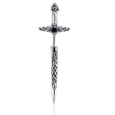 Orecchini a Cerchio Singolo a Spada in Acciaio Inossidabile Con Zirconia Nera Gioielli Punk Gotici Vintage per Uomo Donna