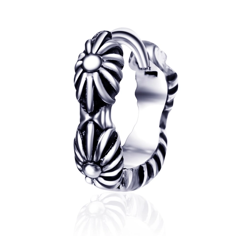 Retro Gothic Cross Flower Hoop Earrings Stainless Steel Antique Silver Hip Hop Punk Style Jewelry For Men Women