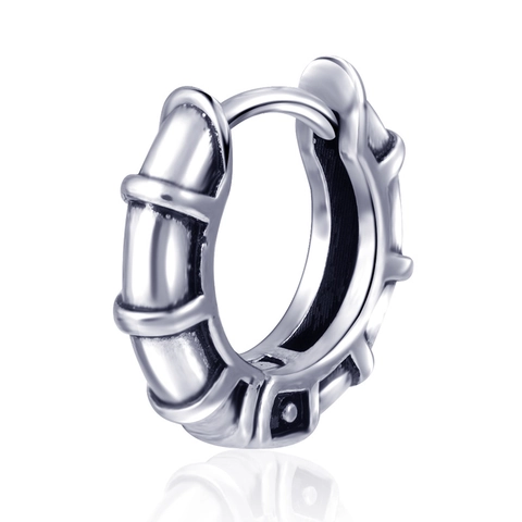 Vintage Stainless Steel Bamboo Pattern Hoop Earrings Retro Industrial Distressed Antique Silver Ear Buckle Unisex Jewelry