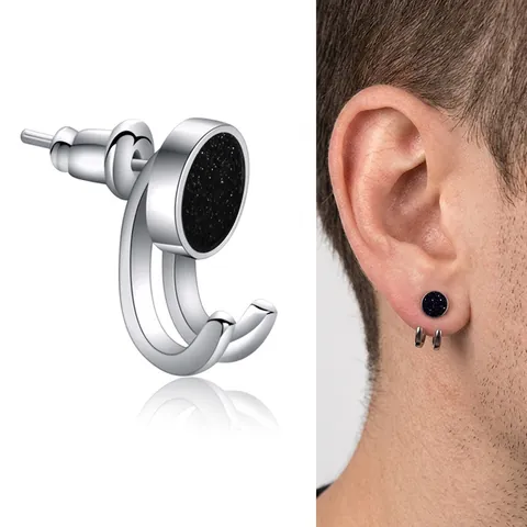 Orecchini a Bottone Punk Rock Neri in Acciaio Inossidabile per Uomo Donna Minimalisti Rotondi con Intarsio di Sabbia Nera
