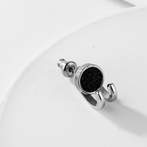 Orecchini a Bottone Punk Rock Neri in Acciaio Inossidabile per Uomo Donna Minimalisti Rotondi con Intarsio di Sabbia Nera
