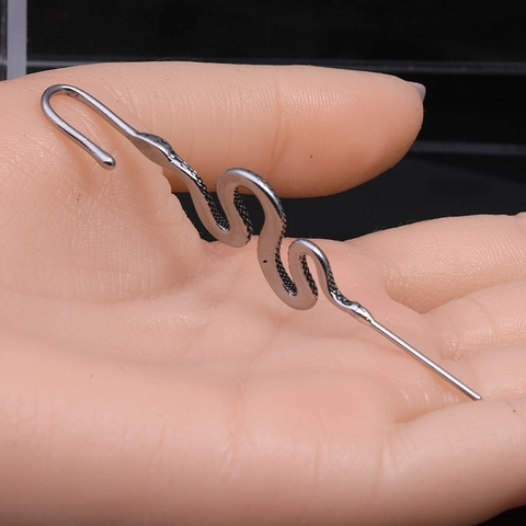 Vintage Stainless Steel Snake Ear Cuff Punk Serpent Wrap Earrings For Men Women Antique Silver Scale Gothic Piercing Jewelry