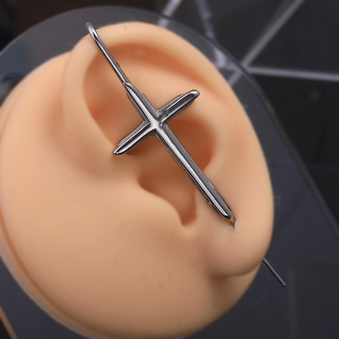 Boucle d'Oreille Cross Industrial Barbell en Acier Inoxydable Bijoux de Piercing Rétro Punk pour Hommes Femmes Mode