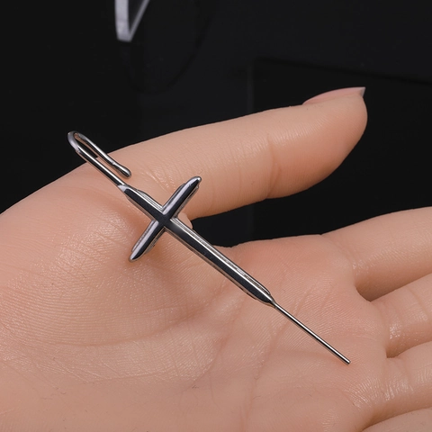 Boucle d'Oreille Cross Industrial Barbell en Acier Inoxydable Bijoux de Piercing Rétro Punk pour Hommes Femmes Mode