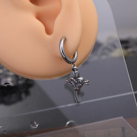 Vintage Stainless Steel Cross Heart Dangle Hoop Earrings For Men Women Hip Hop Gothic Electroplated Earring Jewelry Gift