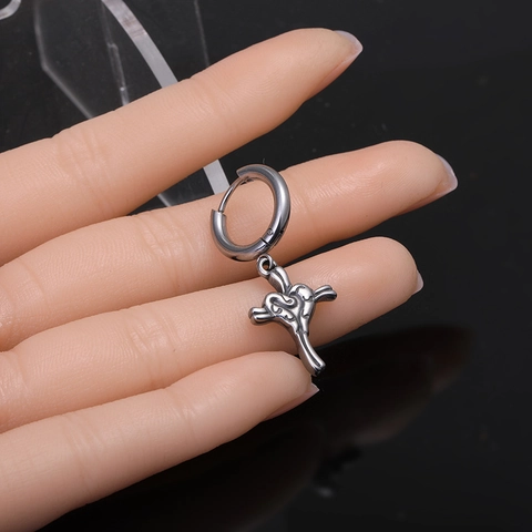 Vintage Stainless Steel Cross Heart Dangle Hoop Earrings For Men Women Hip Hop Gothic Electroplated Earring Jewelry Gift