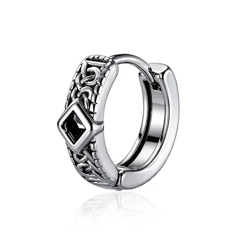 Stainless Steel Celtic Knot Hoop Earrings Vintage Antique Silver Square Black Rhinestone Huggie Stud Unisex Punk Jewelry