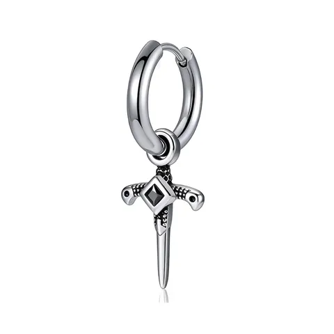Vintage Men's Stainless Steel Dagger Sword Hoop Earrings Gothic Punk Black Agate Stone Cross Drop Earrings For Men Jewelry