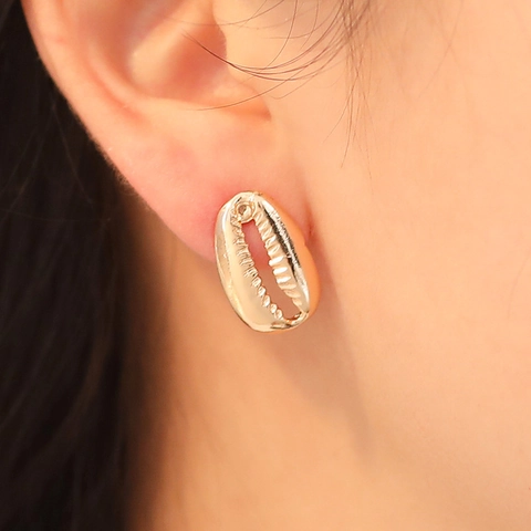 Alloy Shell Stud Earrings With Stainless Steel Earring Post Minimalist Conch Shaped Gold Silver Fashion Jewelry For Women Beach Daily Vacation