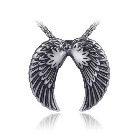 Vintage Stainless Steel Angel Wing Pendant Necklace For Men Women Punk Gothic Jewelry Titanium Steel Wings Without Chain