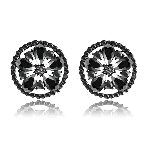 Orecchini a Bottone a Forma di Fiore Nero Vintage per Donna Orecchini Floreali Geometrici in Lega Strass Esagerati Gioielli da Festa