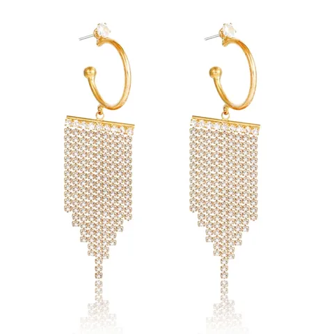 Pendientes Largos de Borla de Aleación de Diamantes de Imitación Retro Para Mujer Chapados en Oro Plata Joyas Elegantes de Fiesta