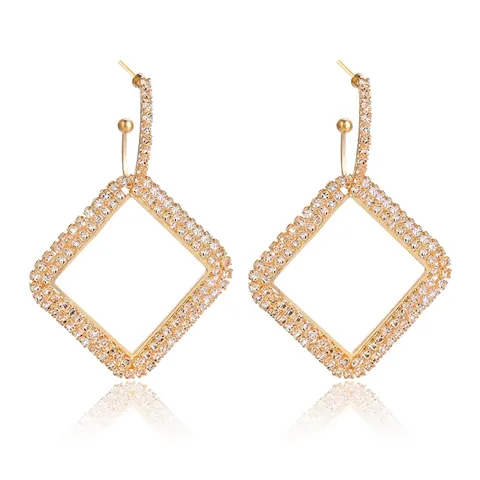 Pendientes Largos de Aleación con Borla de Strass de Lujo Vintage Geométricos Rombo Flecos Pendientes para Mujer Joyería de Fiesta